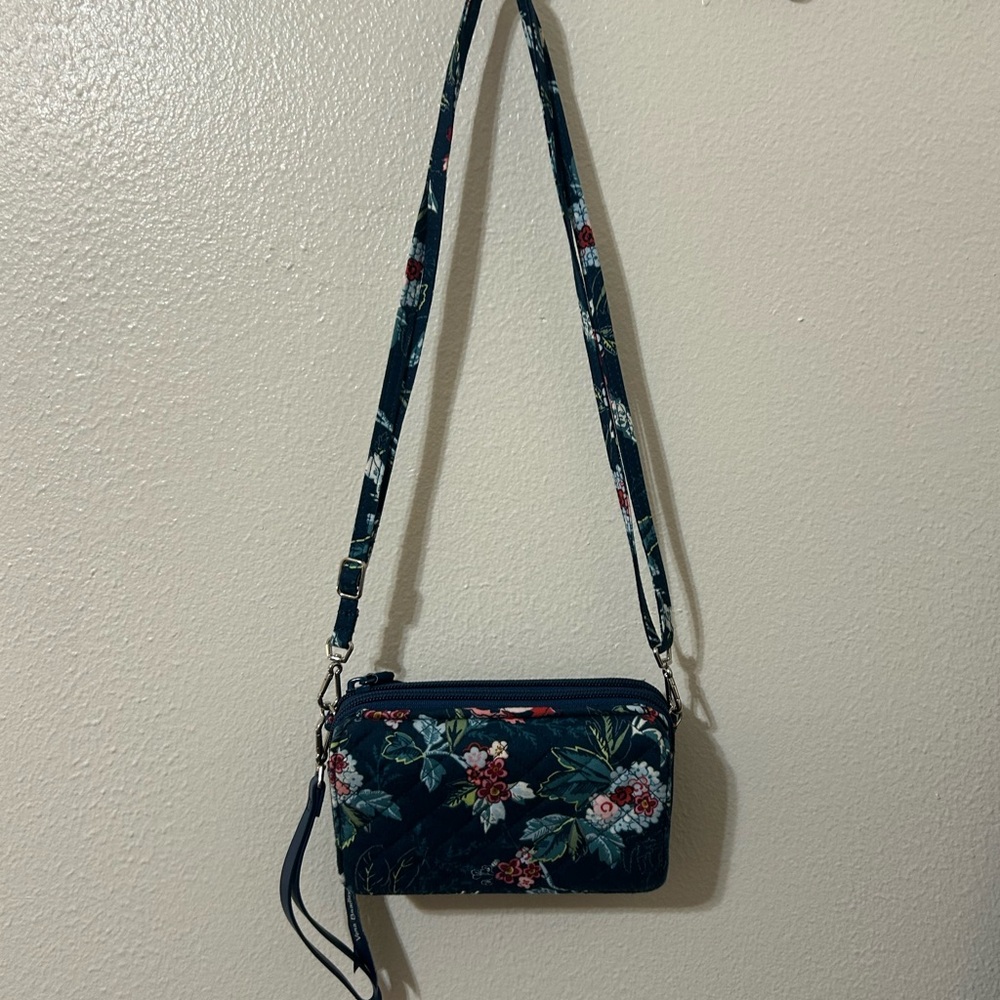 Vera Bradley Crossbody Purse and Wallet Set. Navy Blue and Red
